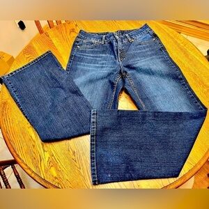 Ruff Hewn Women's 8 Short Bootcut Jeans Blue Denim Stretch Mid Rise Western Boho